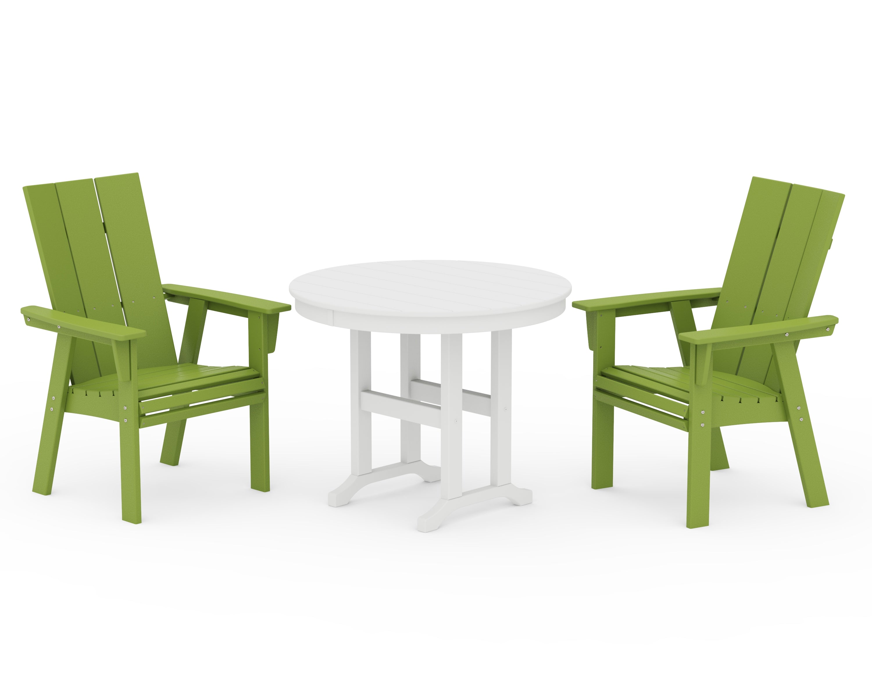 POLYWOOD® Modern Adirondack 3-Piece Round Dining Set in Lime / White