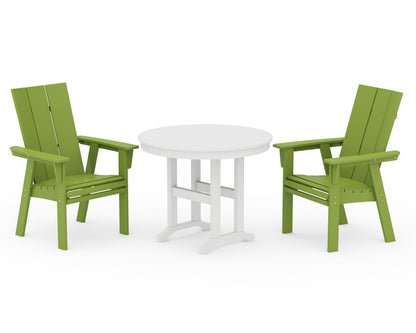 POLYWOOD® Modern Adirondack 3-Piece Round Dining Set in Lime / White