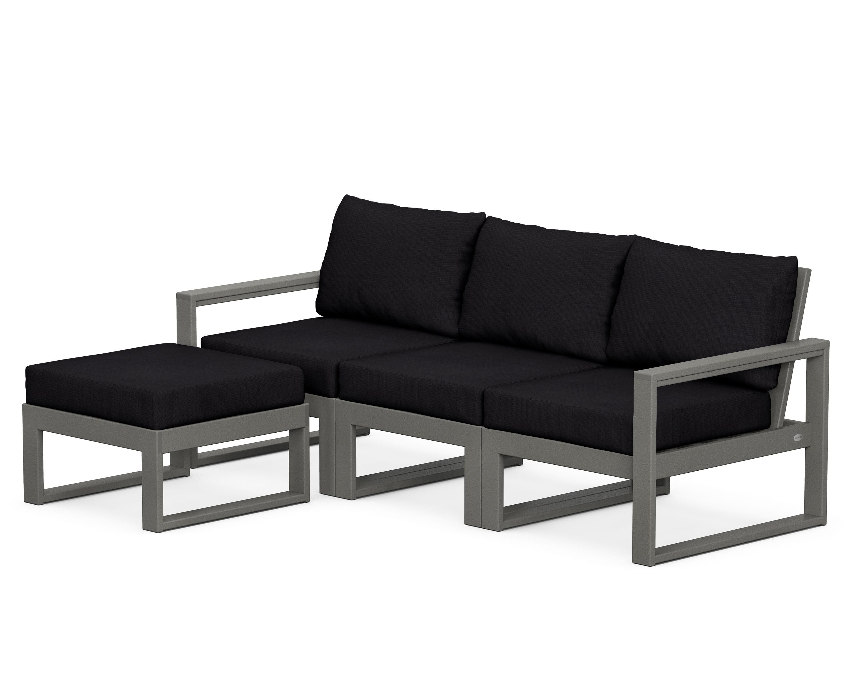 POLYWOOD® EDGE 4-Piece Modular Deep Seating Set with Ottoman in Slate Grey / Midnight Linen
