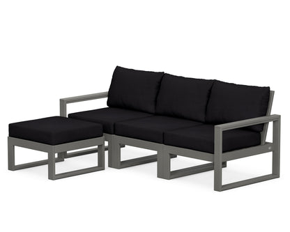 POLYWOOD® EDGE 4-Piece Modular Deep Seating Set with Ottoman in Slate Grey / Midnight Linen