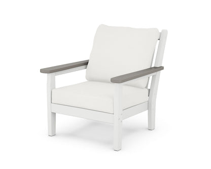 POLYWOOD® Chippendale Deep Seating Chair in White / Driftwood / Natural Linen