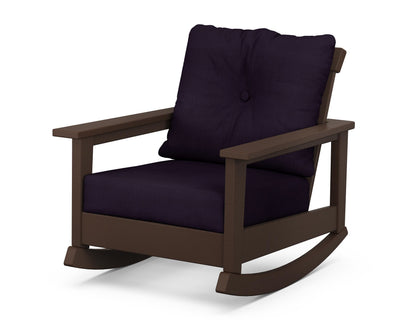POLYWOOD® Prescott Deep Seating Rocking Chair in Mahogany / Navy Linen