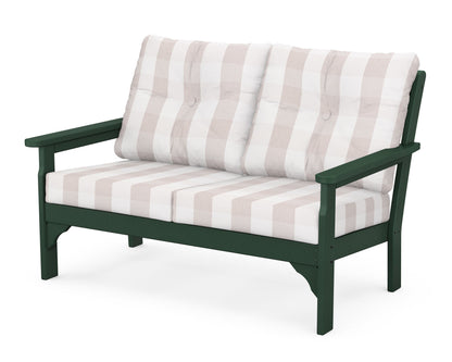 POLYWOOD® Vineyard Deep Seating Loveseat in Green / Buffalo Plaid Dune Burlap