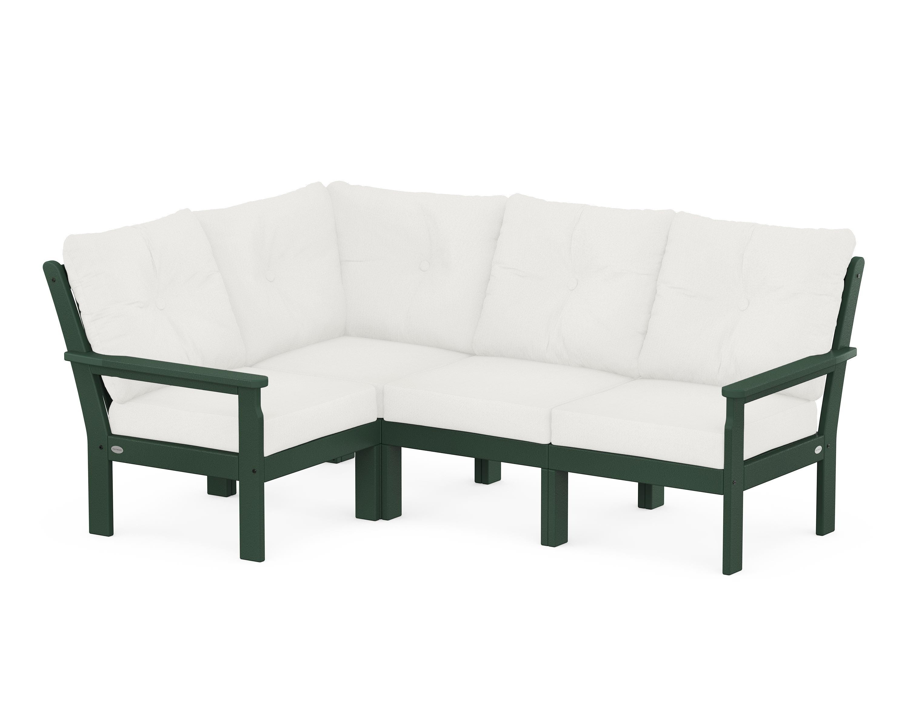 POLYWOOD® Vineyard 4-Piece Sectional in Green / Natural Linen