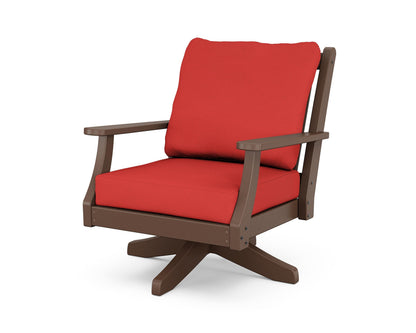 Country Living Wovendale Deep Seating Swivel Chair in Mahogany / Crimson Linen