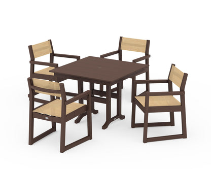 POLYWOOD® EDGE Sling Arm Chair 5-Piece Farmhouse Dining Set in Mahogany / Dupioni Apricot Sling