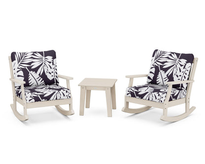POLYWOOD® Braxton 3-Piece Deep Seating Rocker Set in Sand / Leaf Navy