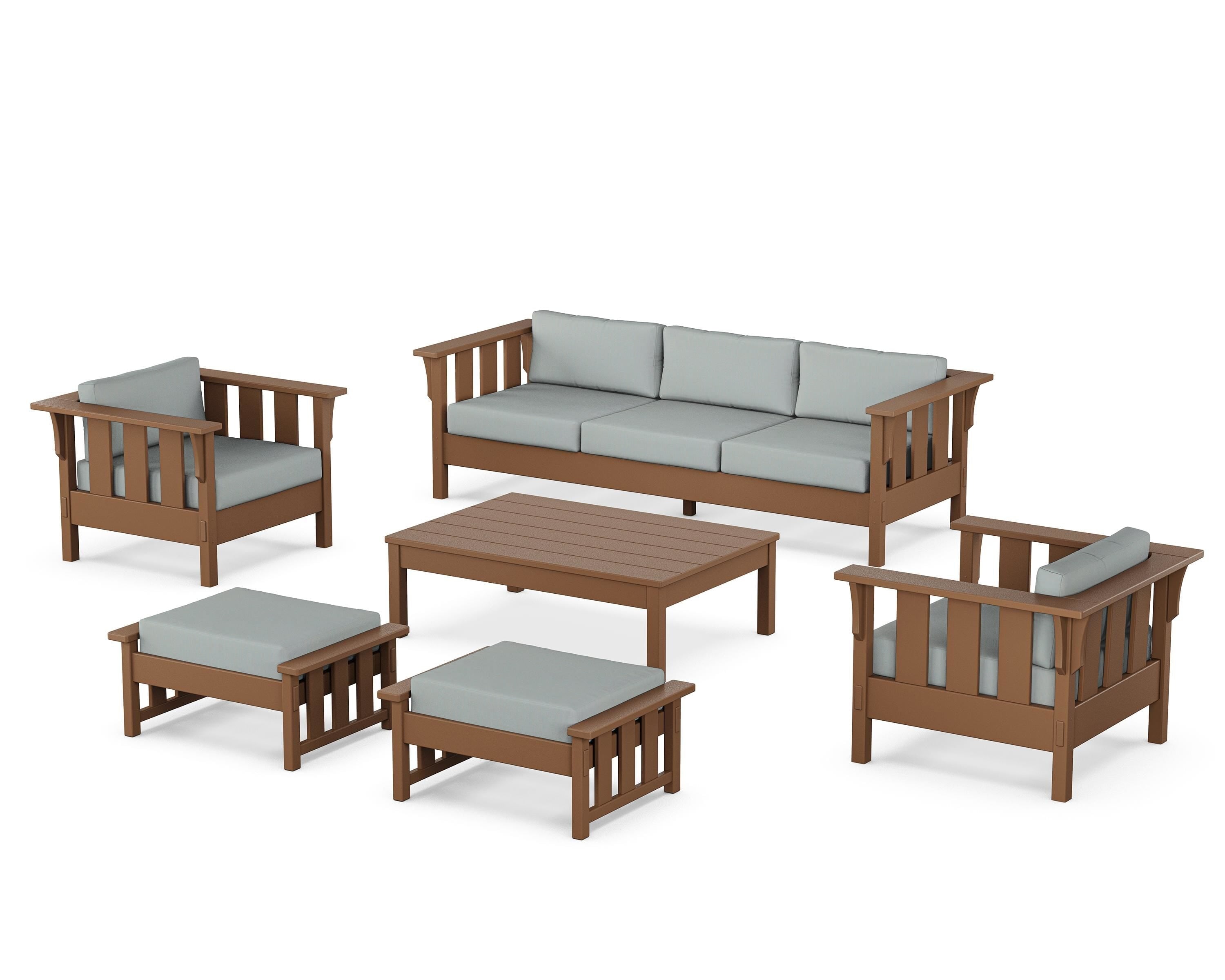 Martha Stewart by POLYWOOD® Acadia 6-Piece Lounge Sofa Set in Teak / Spa
