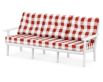 POLYWOOD® Lakeside Deep Seating Sofa in White / Buffalo Plaid Crimson