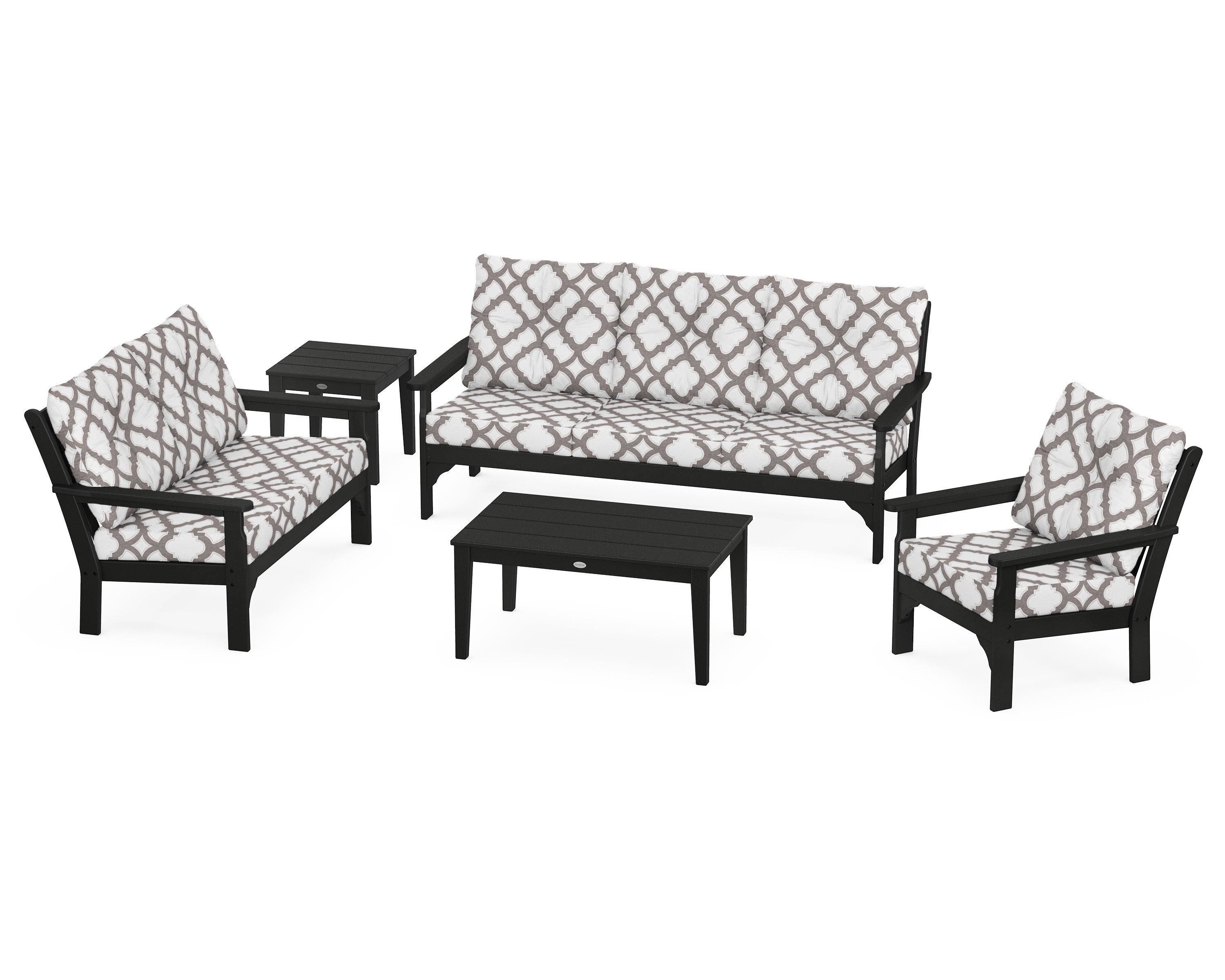 POLYWOOD® Vineyard 5 Piece Deep Seating Set in Black / Trellis Grey Mist