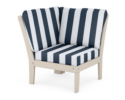 POLYWOOD® Braxton Modular Corner Chair in Sand / Cabana Stripe Marine Indigo