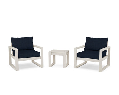 POLYWOOD® EDGE Sectional 3-Piece Deep Seating Set in Sand / Marine Indigo
