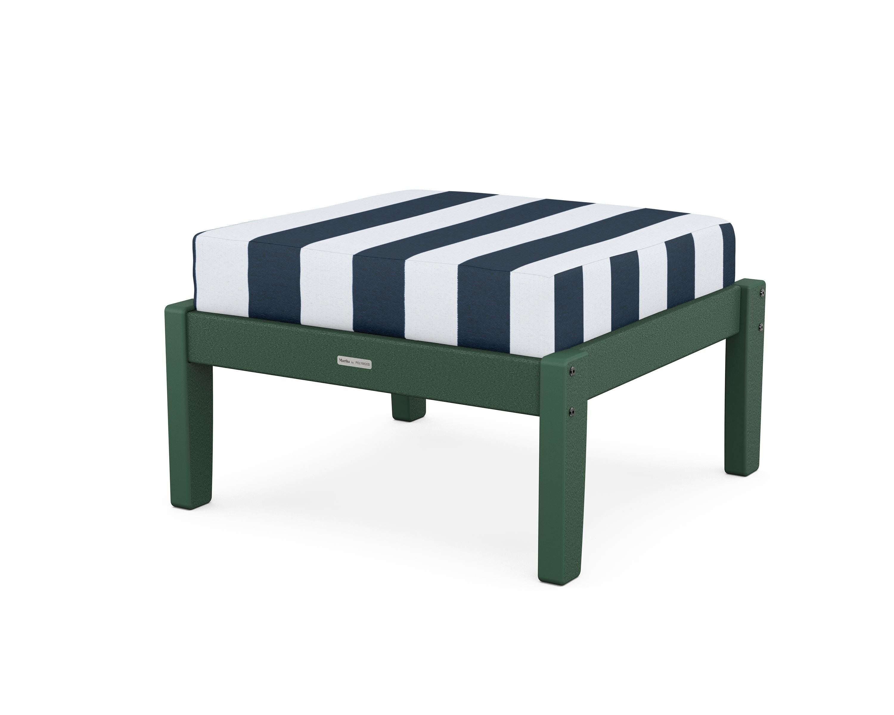Martha Stewart by POLYWOOD® Chinoiserie Deep Seating Ottoman in Green / Cabana Stripe Marine Indigo