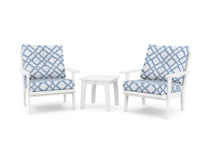 POLYWOOD® Lakeside 3-Piece Deep Seating Chair Set in White / Trellis Sky Blue