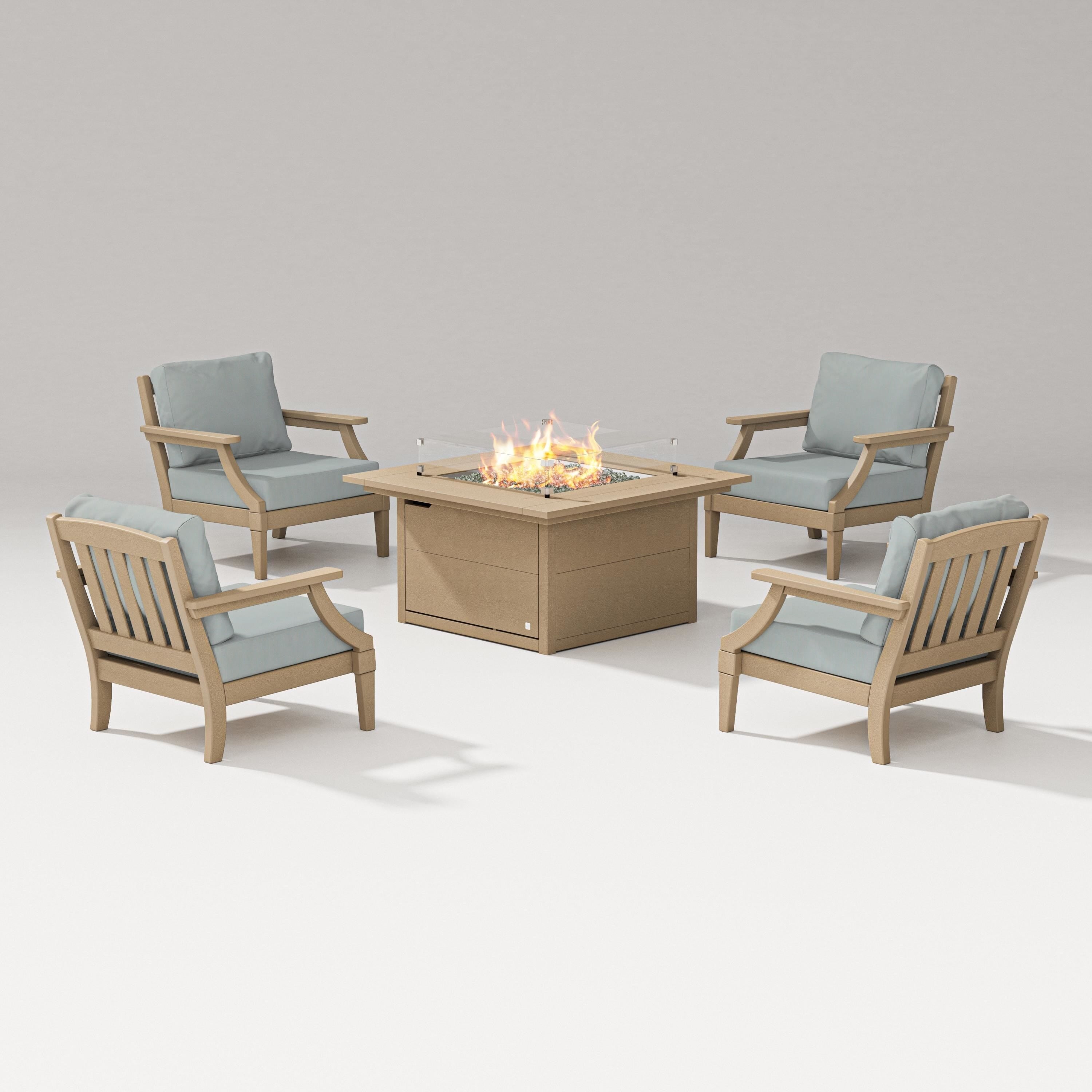 PW Designer Series Estate 5-Piece Lounge Fire Table Set in Vintage Sahara / Spa