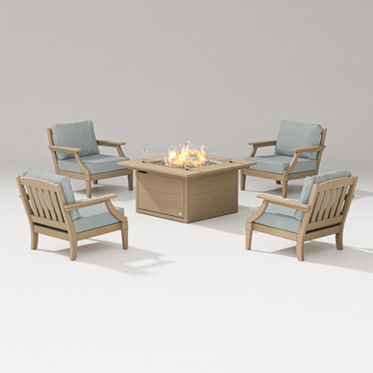 PW Designer Series Estate 5-Piece Lounge Fire Table Set in Vintage Sahara / Spa