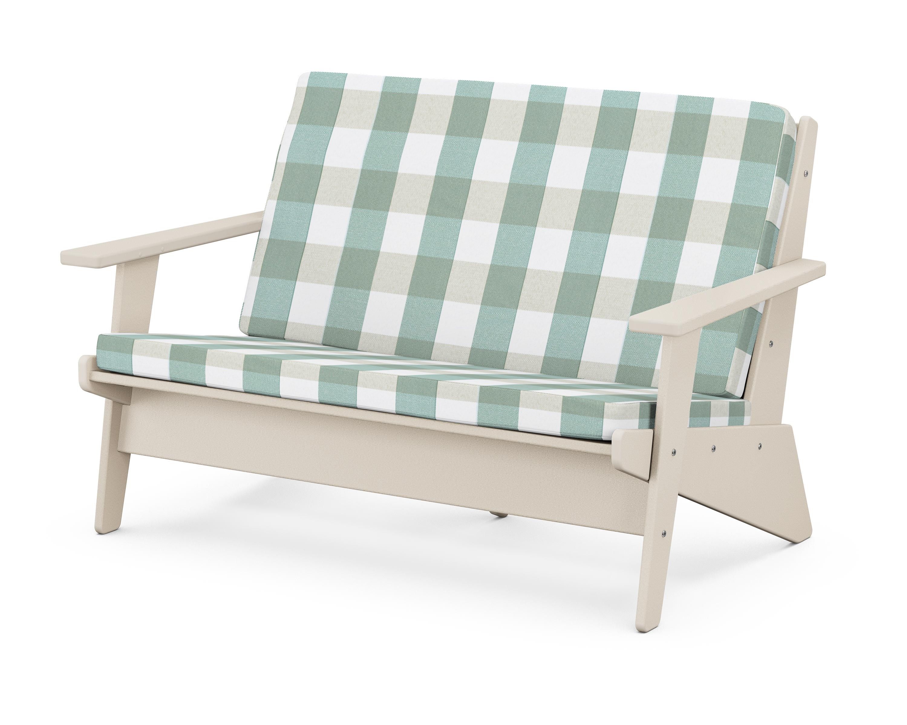 POLYWOOD® Riviera Modern Lounge Loveseat in Sand / Buffalo Plaid Glacier Spa