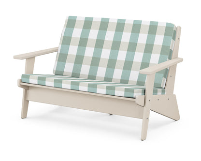 POLYWOOD® Riviera Modern Lounge Loveseat in Sand / Buffalo Plaid Glacier Spa