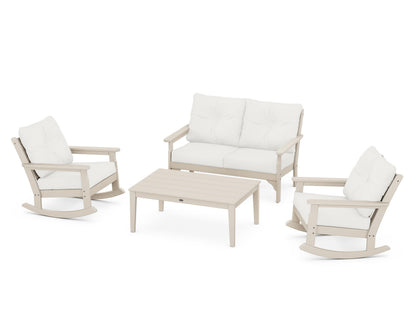 POLYWOOD® Vineyard 4-Piece Deep Seating Rocking Chair Set in Sand / Natural Linen
