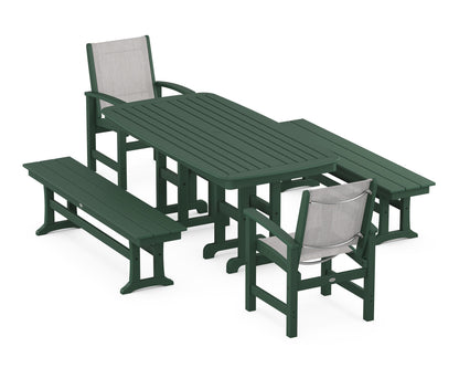 POLYWOOD® Coastal 5-Piece Dining Set in Green / Parchment Sling