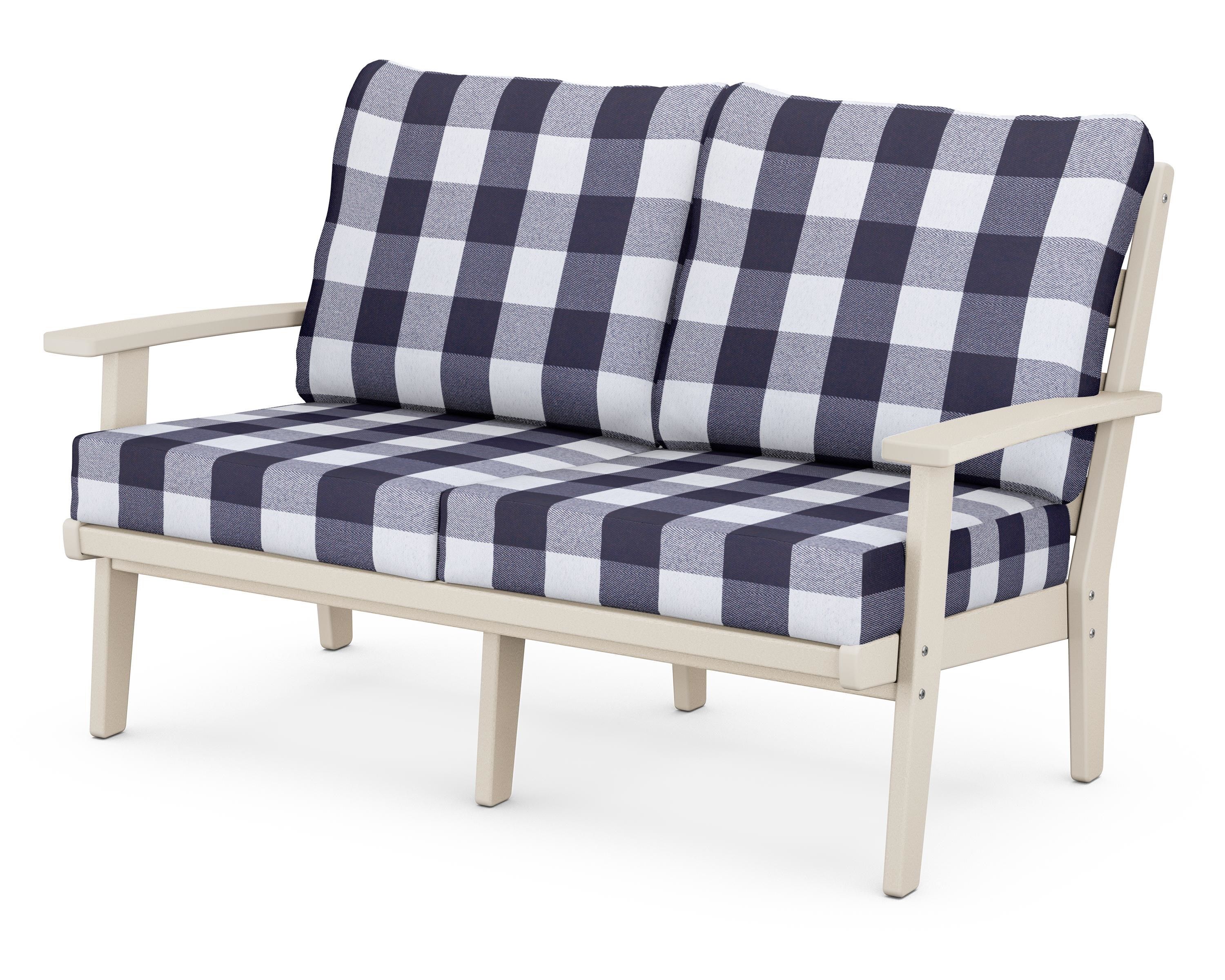 POLYWOOD® Grant Park Deep Seating Loveseat in Sand / Buffalo Plaid Navy