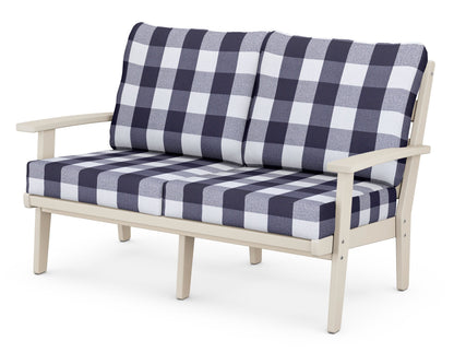 POLYWOOD® Grant Park Deep Seating Loveseat in Sand / Buffalo Plaid Navy