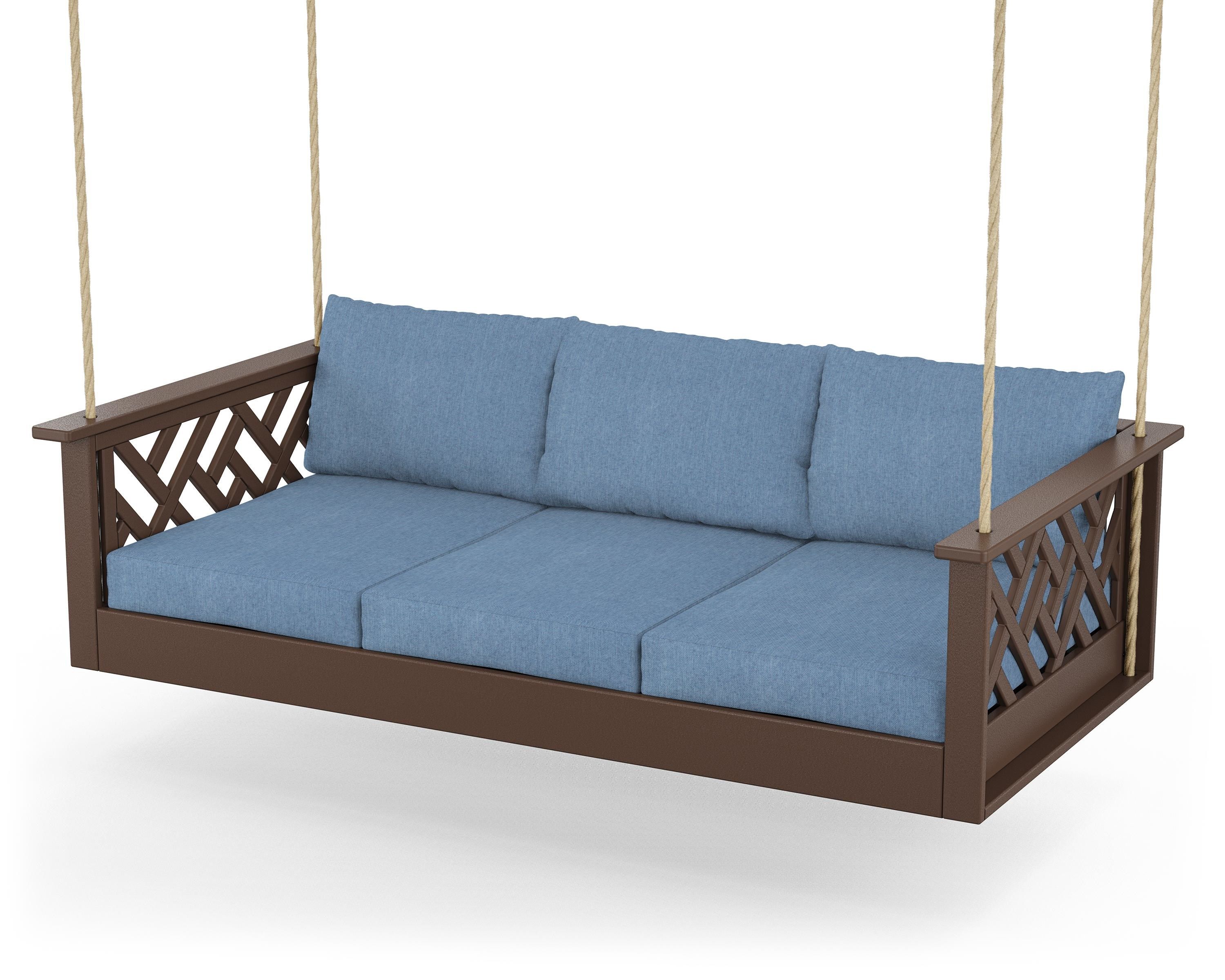 POLYWOOD® Chippendale Daybed Swing in Mahogany / Sky Blue