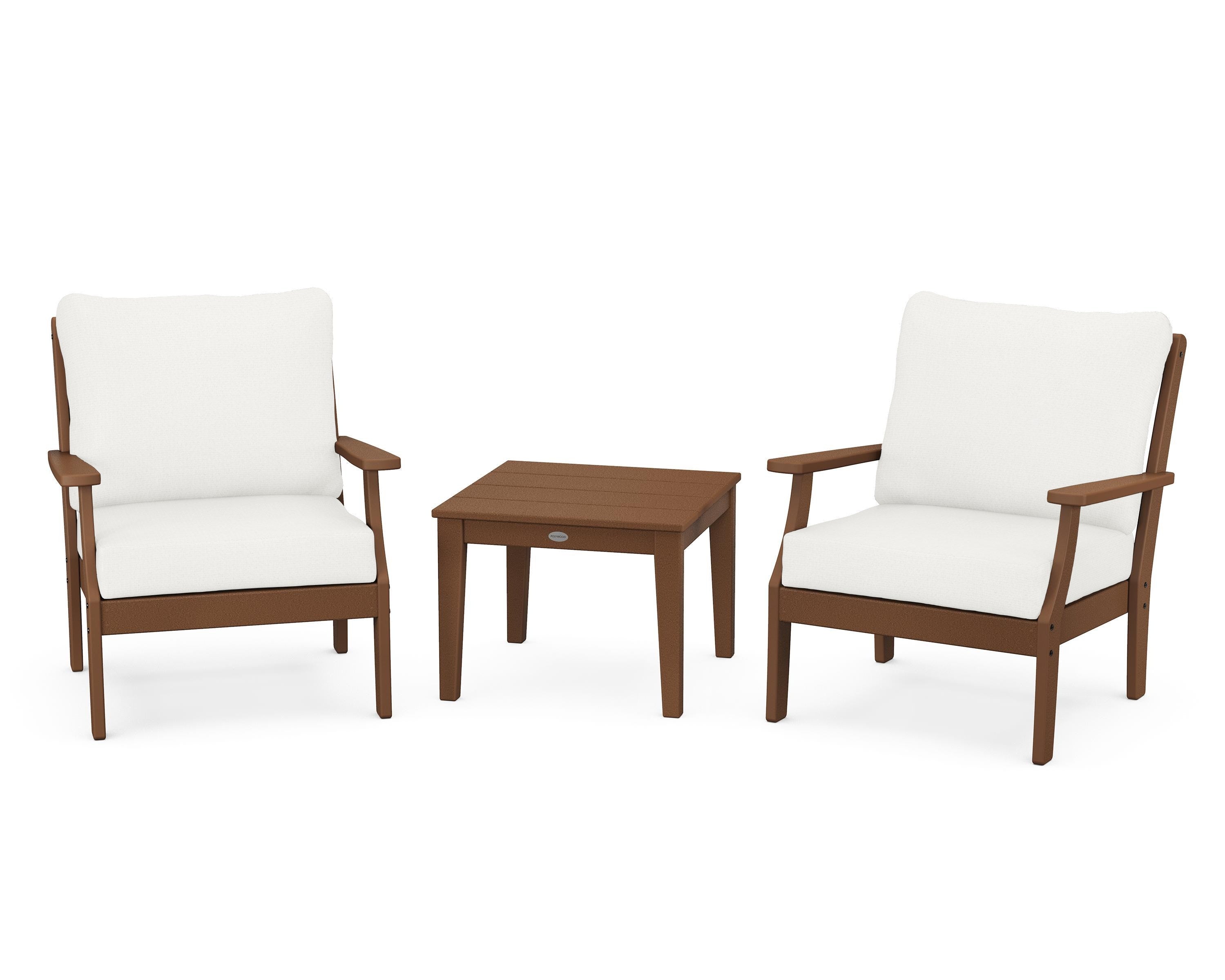 POLYWOOD® Braxton 3-Piece Deep Seating Set in Teak / Natural Linen