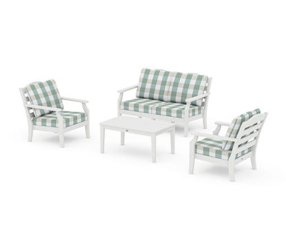 Draper James™ by  POLYWOOD® Savannah 4-Piece Deep Seating Set with Loveseat in White / Buffalo Plaid Glacier Spa