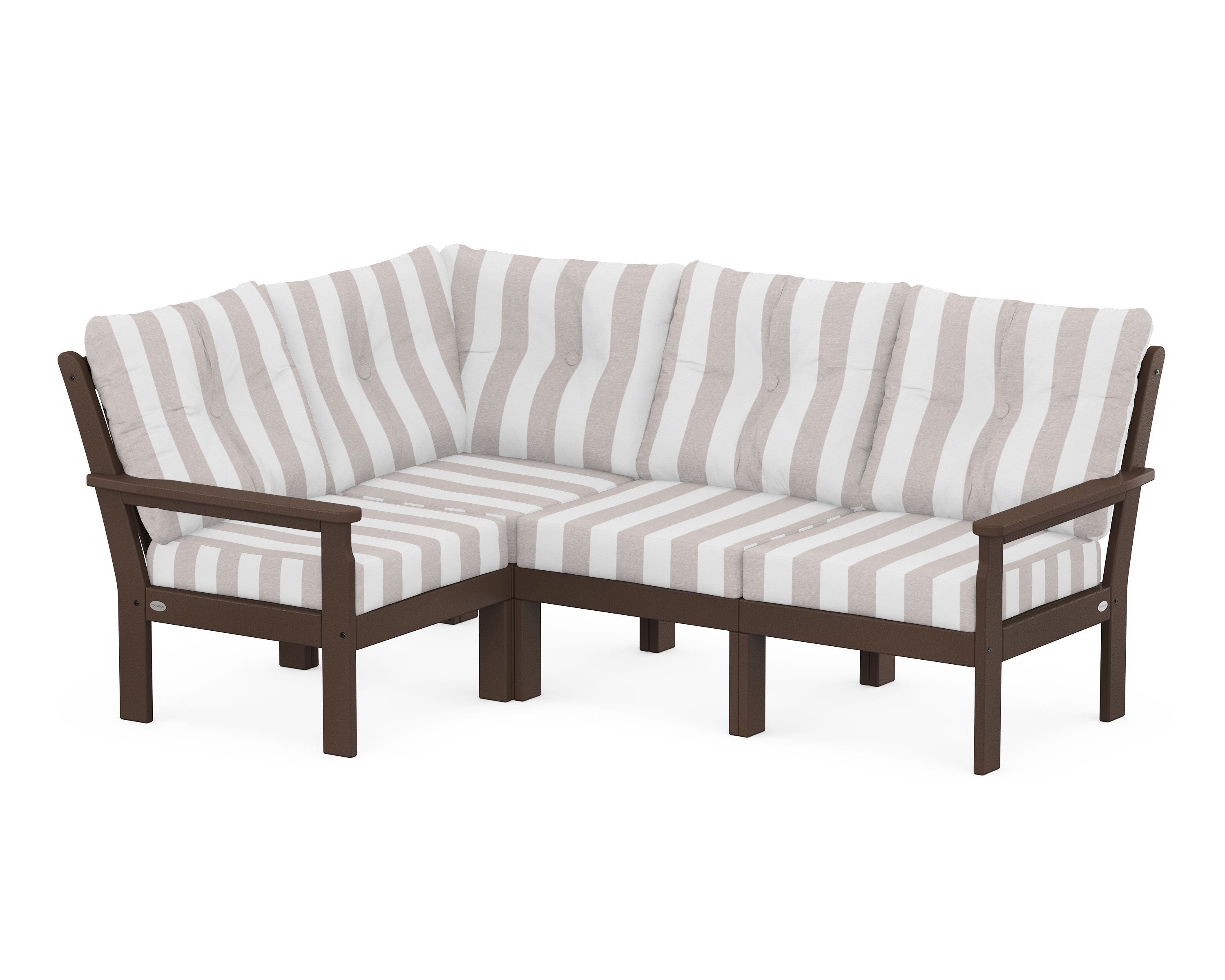 POLYWOOD® Vineyard 4-Piece Sectional in Mahogany / Cabana Stripe Dune Burlap