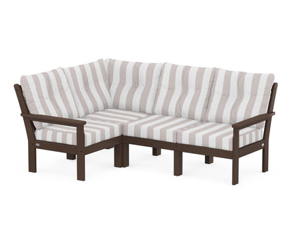 POLYWOOD® Vineyard 4-Piece Sectional in Mahogany / Cabana Stripe Dune Burlap