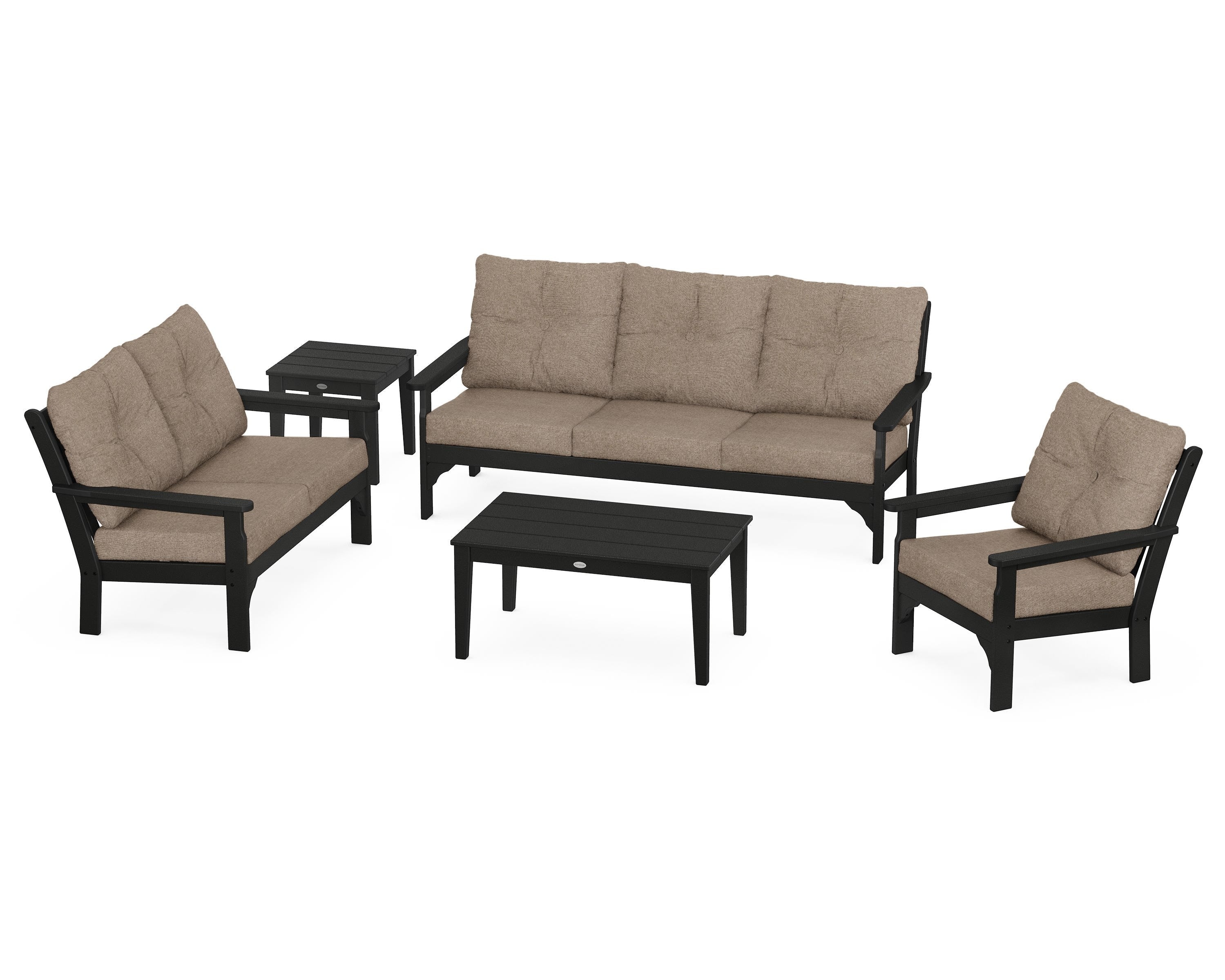 POLYWOOD® Vineyard 5 Piece Deep Seating Set in Black / Spiced Burlap