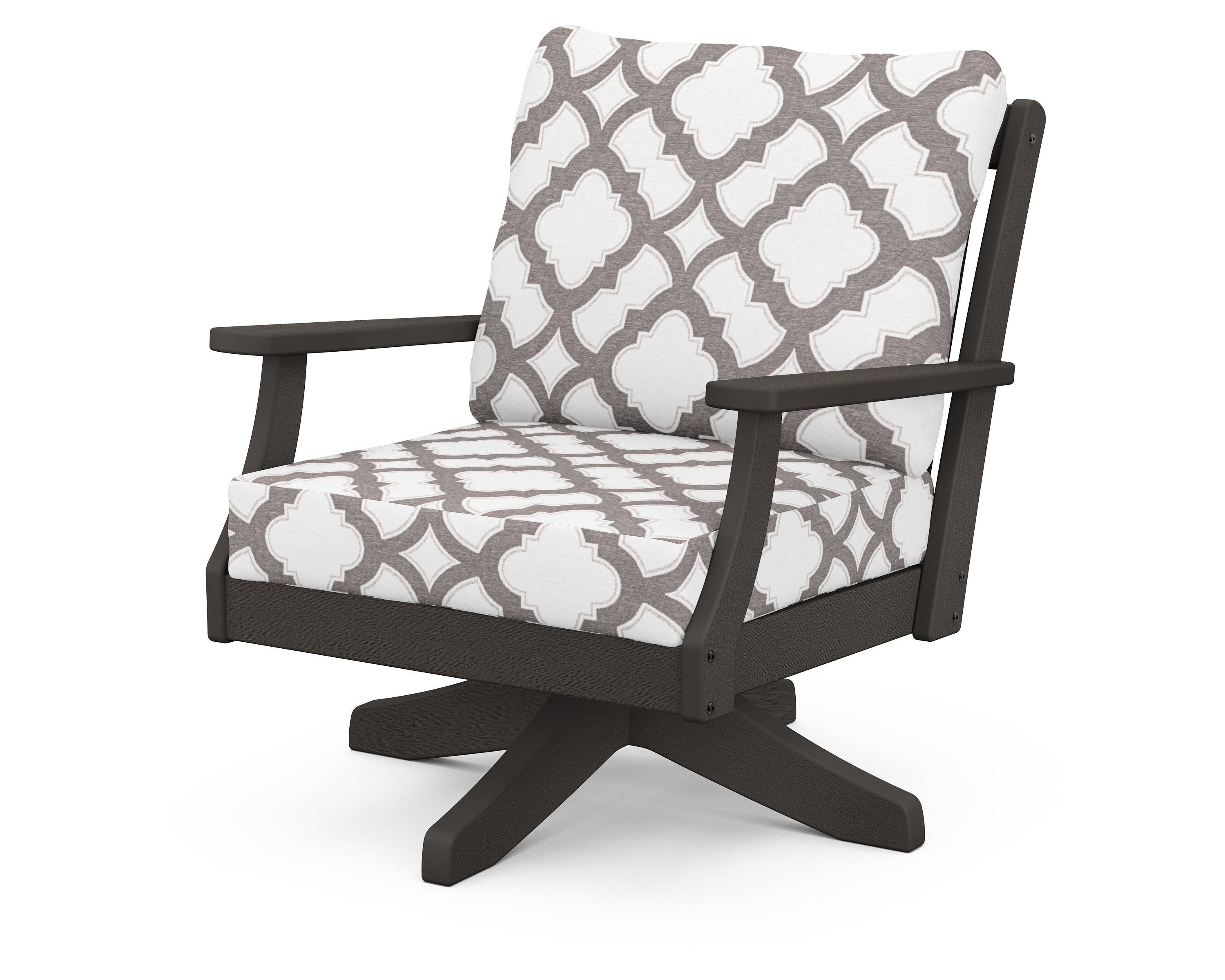 POLYWOOD® Braxton Deep Seating Swivel Chair in Vintage Coffee / Trellis Grey Mist