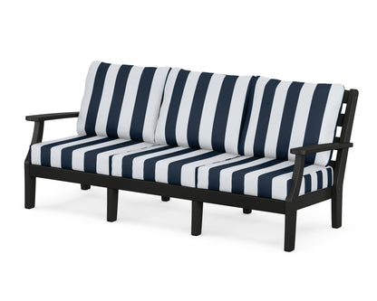 POLYWOOD® Chesapeake Deep Seating Sofa in Black / Cabana Stripe Marine Indigo