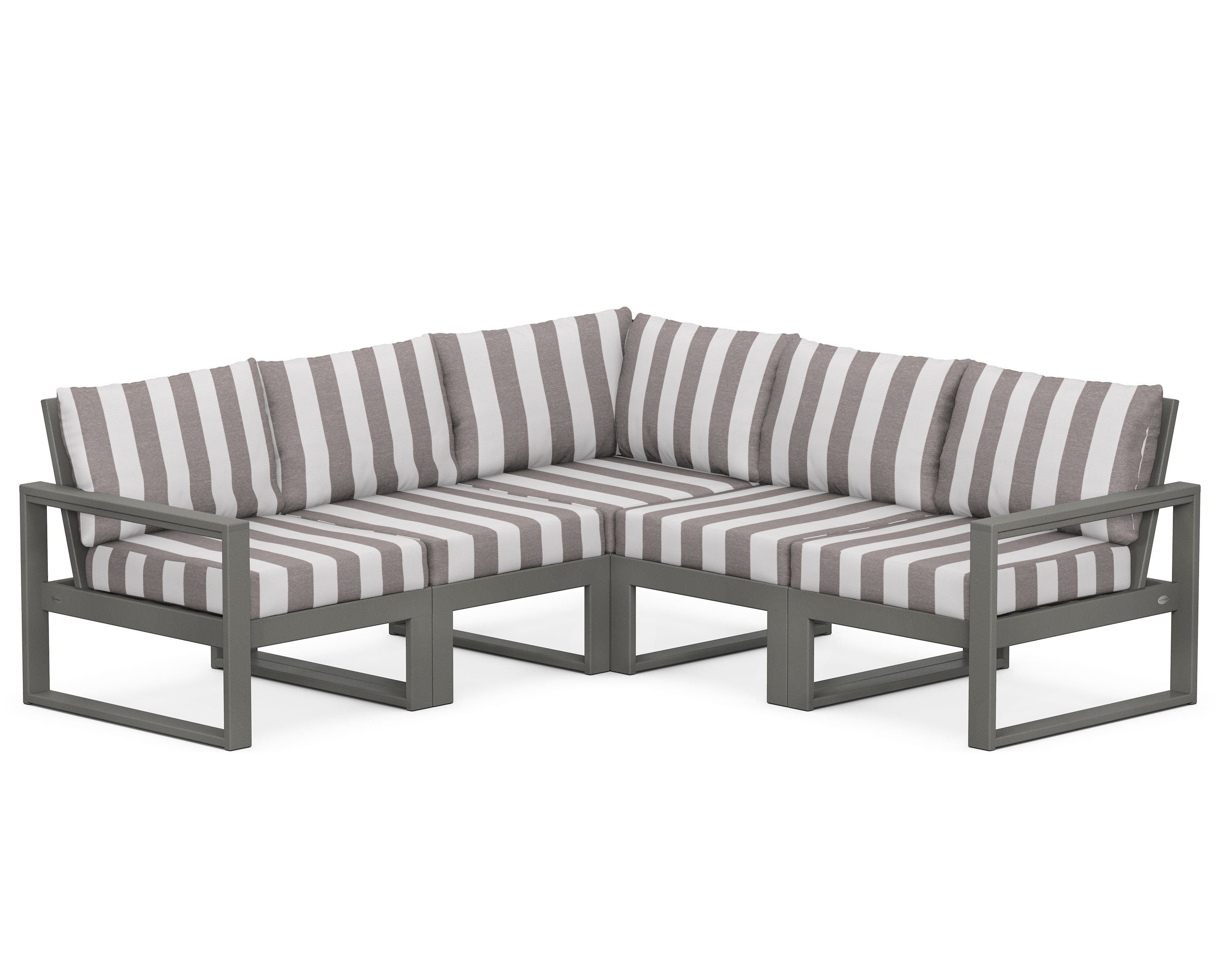 POLYWOOD® EDGE 5-Piece Modular Deep Seating Set in Slate Grey / Cabana Stripe Grey Mist