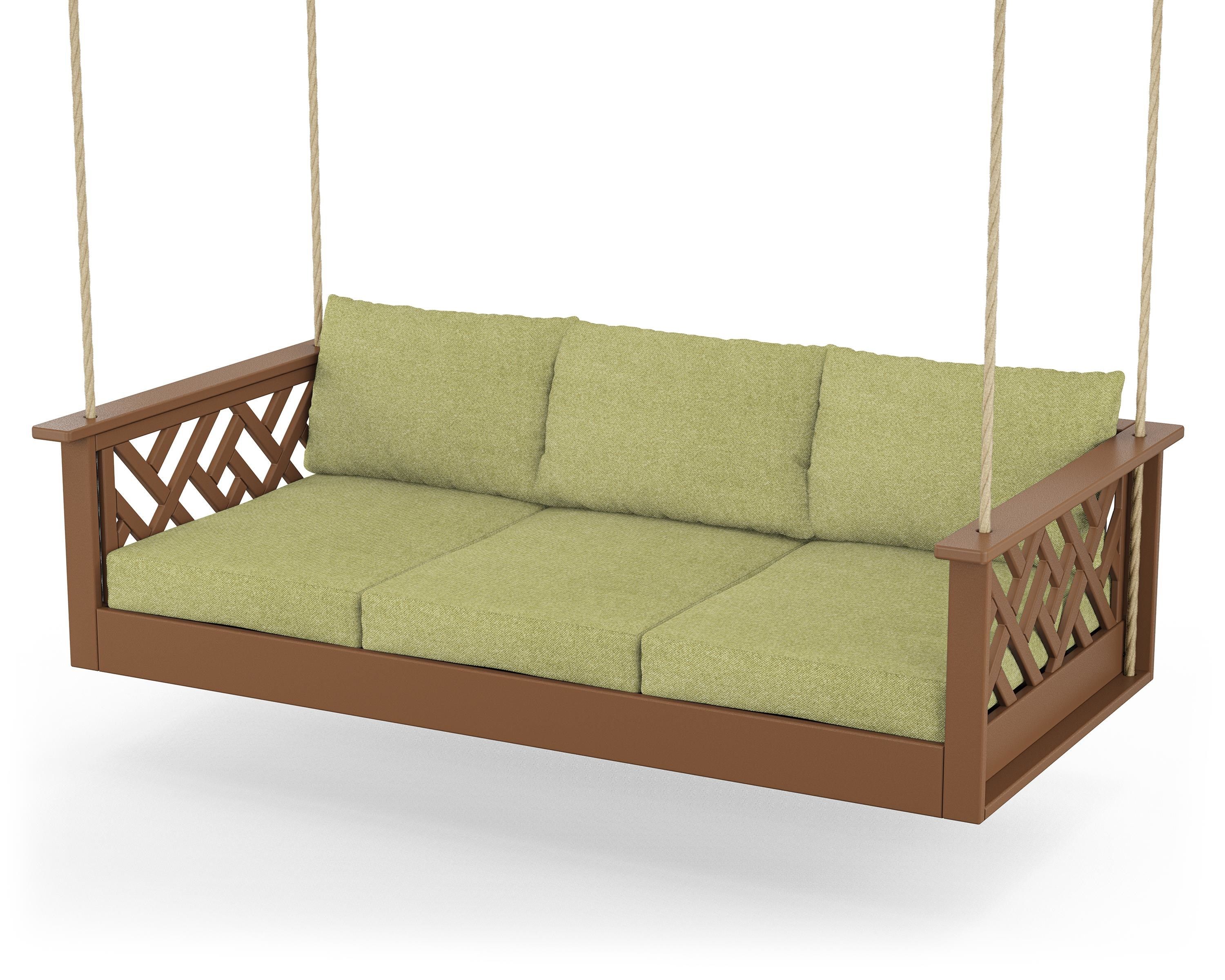 POLYWOOD® Chippendale Daybed Swing in Teak / Chartreuse Boucle