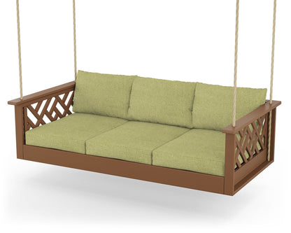 POLYWOOD® Chippendale Daybed Swing in Teak / Chartreuse Boucle