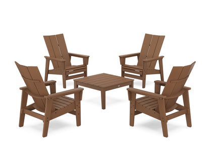 POLYWOOD® 5-Piece Modern Grand Upright Adirondack Chair Conversation Group in Teak