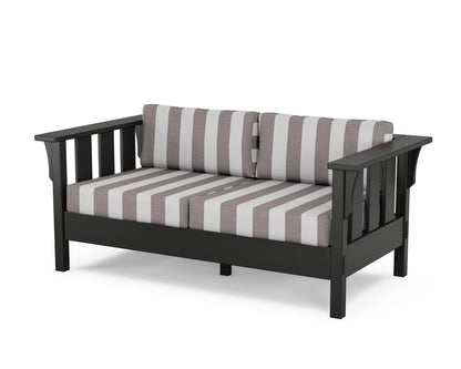 Martha Stewart by POLYWOOD® Acadia Deep Seating Loveseat in Black / Cabana Stripe Grey Mist