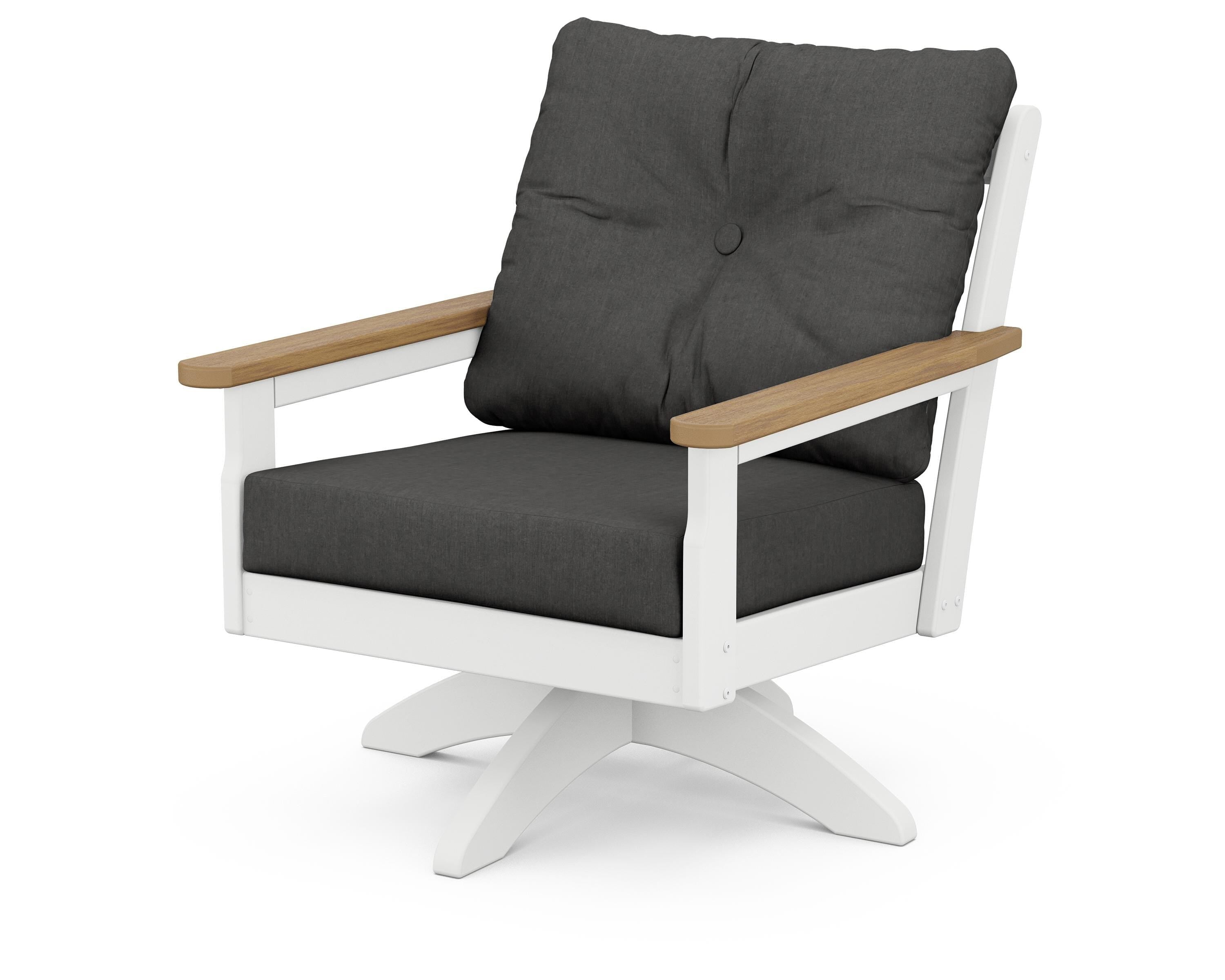 POLYWOOD® Vineyard Deep Seating Swivel Chair in White / Natural / Spectrum Carbon