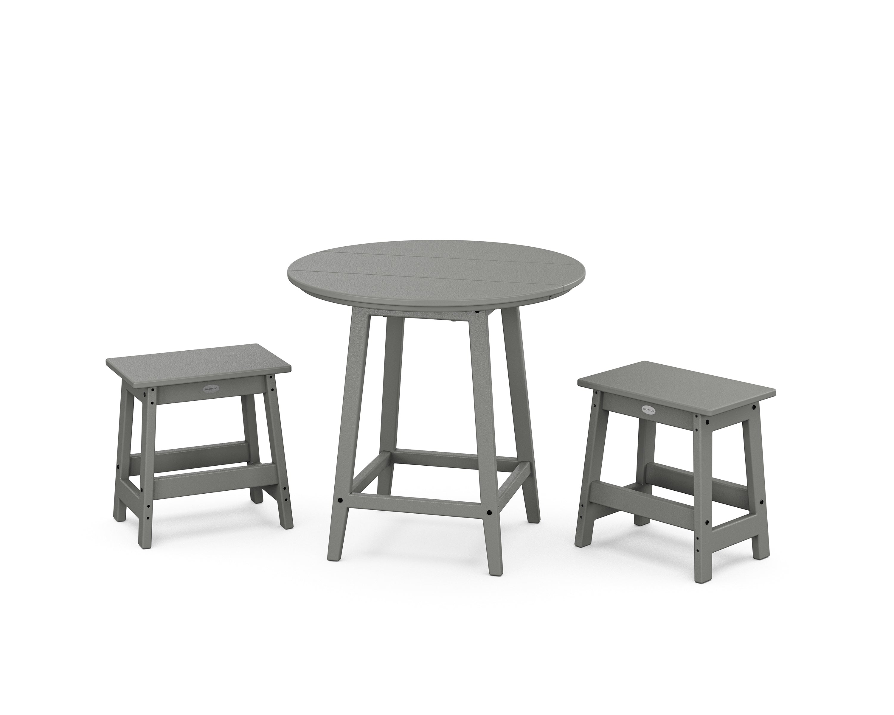 POLYWOOD® Modern Studio Stool 3-Piece Round Bistro Set in Slate Grey