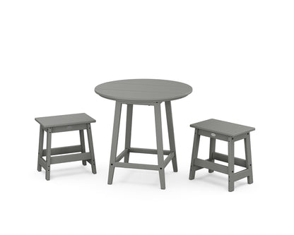 POLYWOOD® Modern Studio Stool 3-Piece Round Bistro Set in Slate Grey