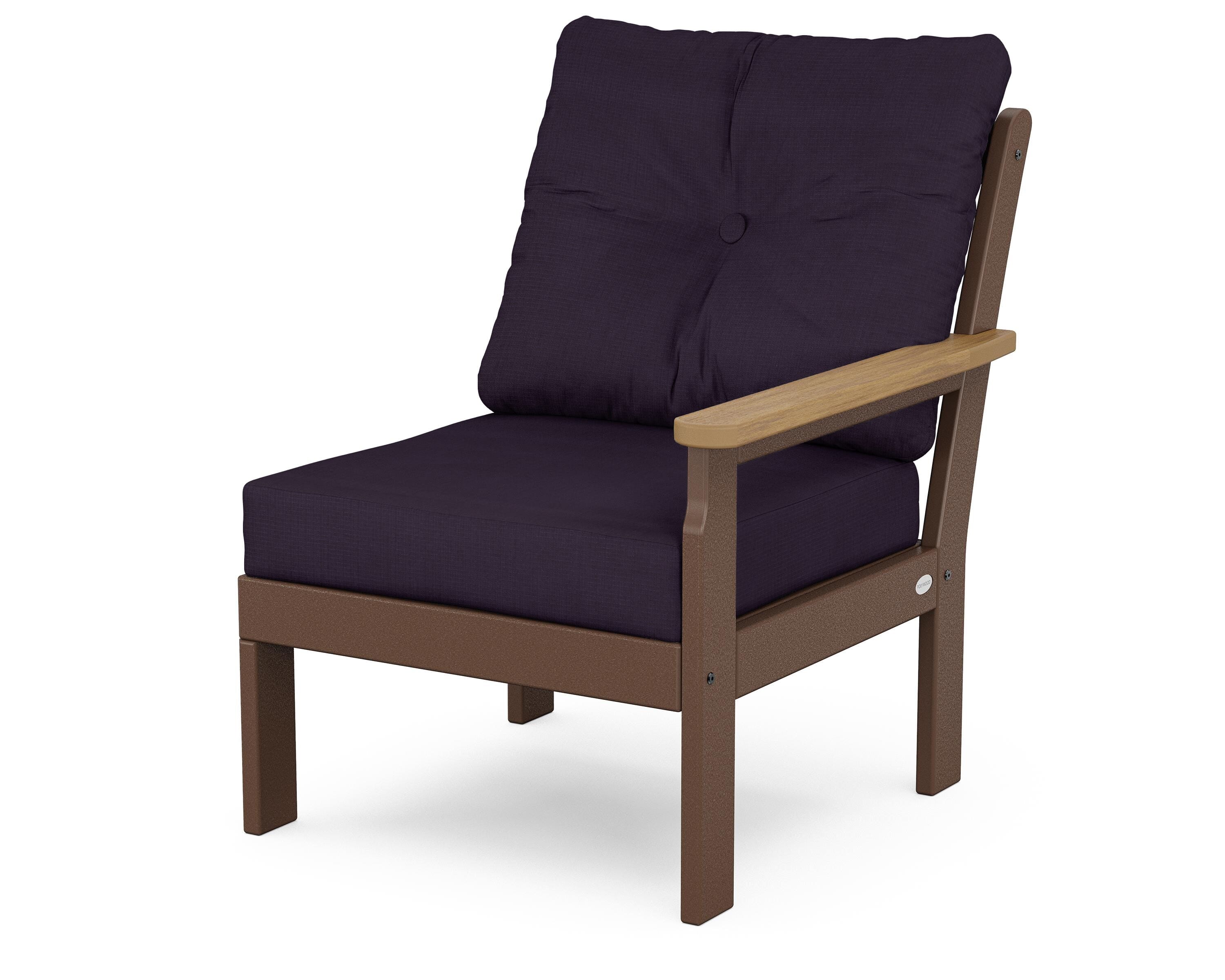 POLYWOOD® Vineyard Modular Right Arm Chair in Mahogany / Natural / Navy Linen