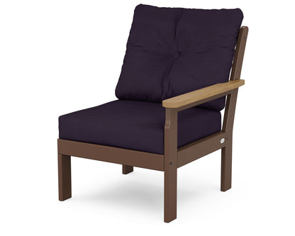POLYWOOD® Vineyard Modular Right Arm Chair in Mahogany / Natural / Navy Linen