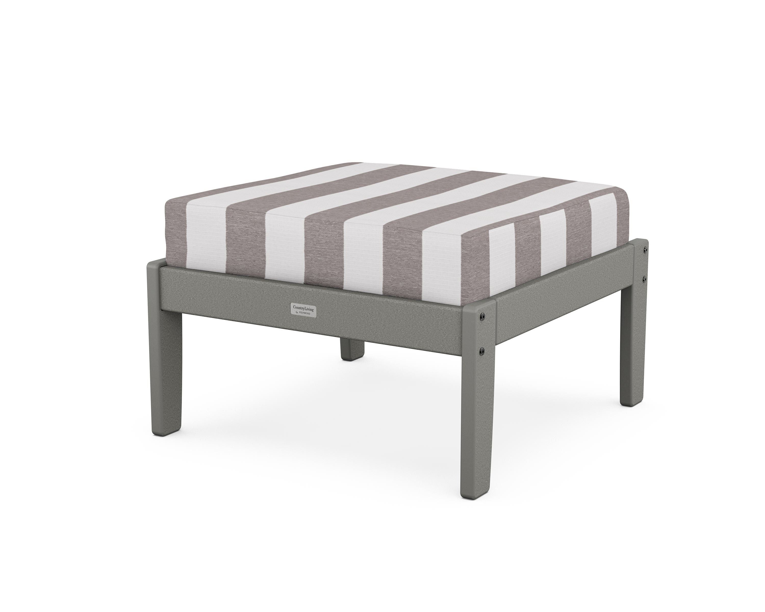 Country Living Cottage Deep Seating Ottoman in Slate Grey / Cabana Stripe Grey Mist