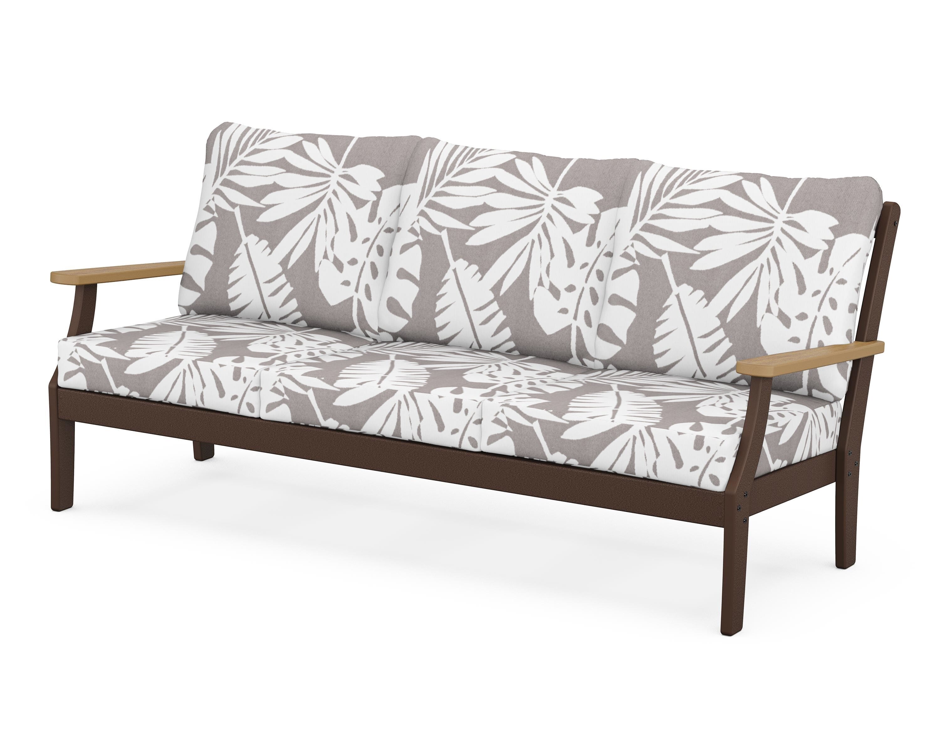 POLYWOOD® Braxton Deep Seating Sofa in Mahogany / Natural / Leaf Grey Mist