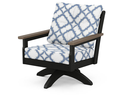 POLYWOOD® Vineyard Deep Seating Swivel Chair in Black / Kona / Trellis Sky Blue