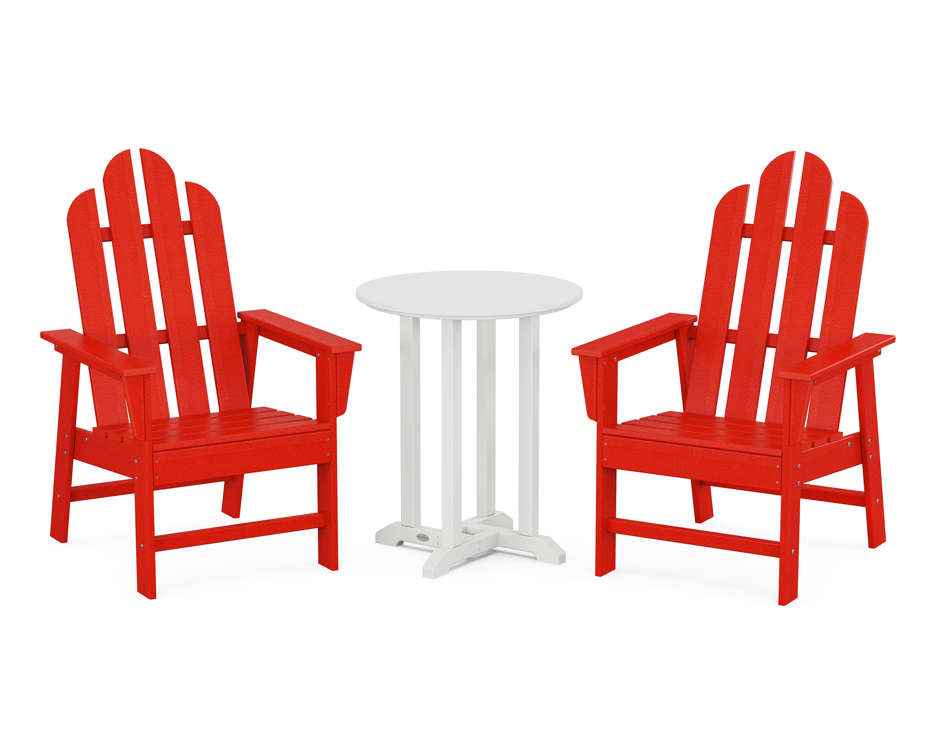 POLYWOOD® Long Island 3-Piece Round Bistro Dining Set in Sunset Red / White