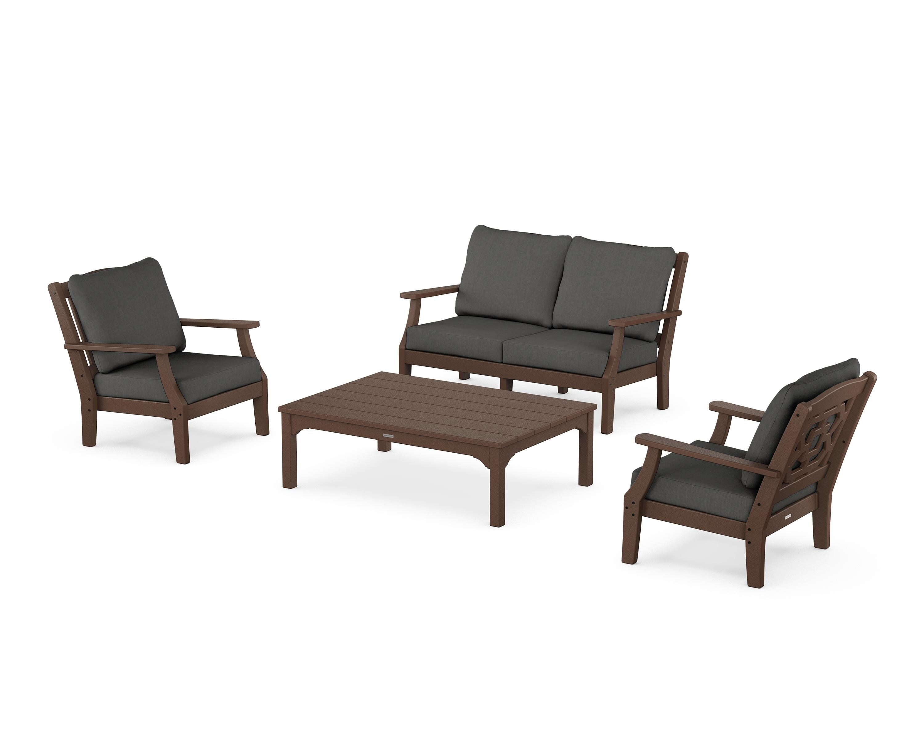 Martha Stewart by POLYWOOD® Chinoiserie 4-Piece Deep Seating Set with Loveseat in Mahogany / Spectrum Carbon