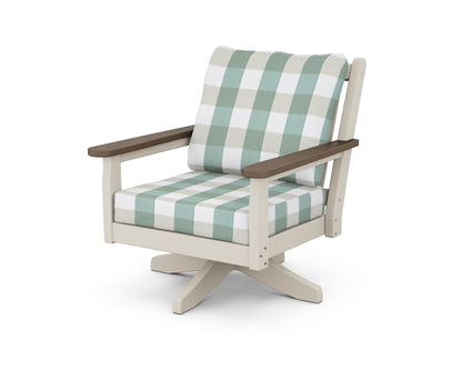 POLYWOOD® Chippendale Deep Seating Swivel Chair in Sand / Kona / Buffalo Plaid Glacier Spa